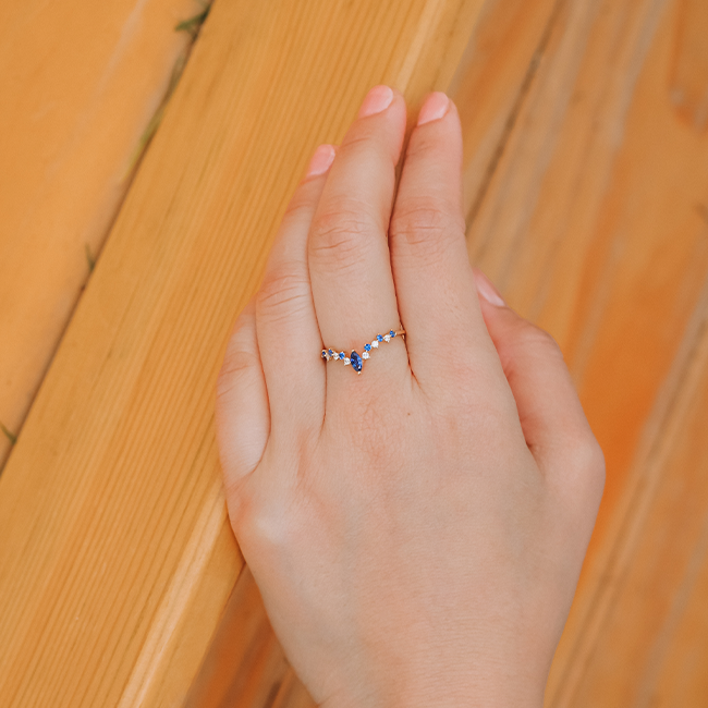 Princess crown blue sapphire diamond ring